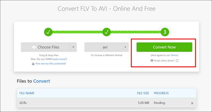 How to Convert FLV to AVI with Zamzar- Step 2