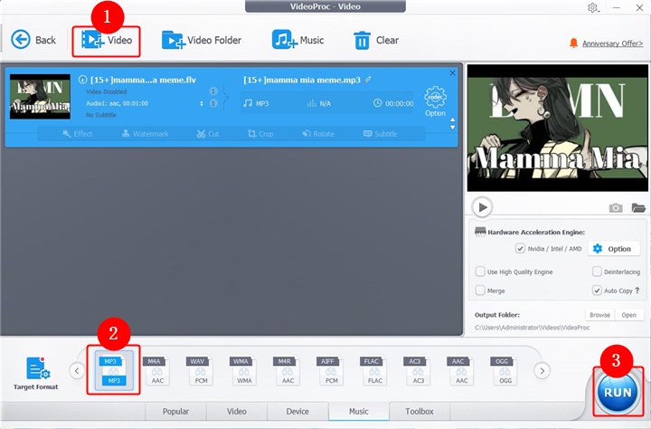 How to Convert FLV to MP3 with VideoProc Converter AI - Step 2