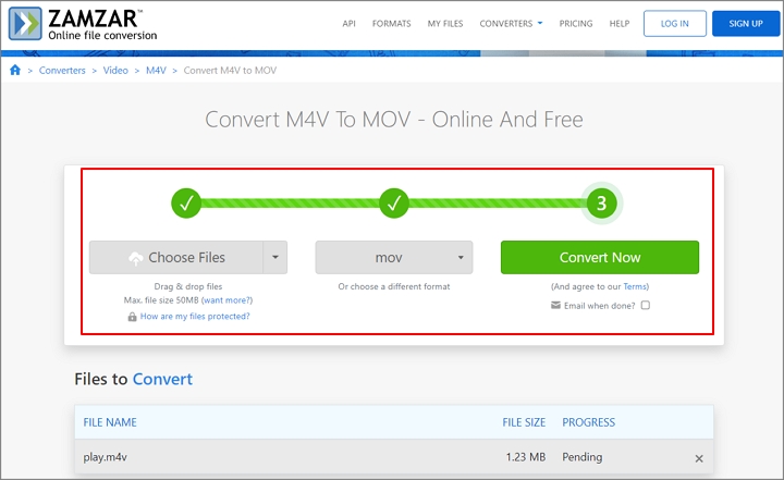 How to Convert M4V to MOV with Zamzar