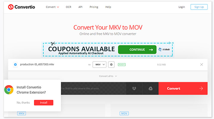 Convert MKV to MOV Online via Convertio