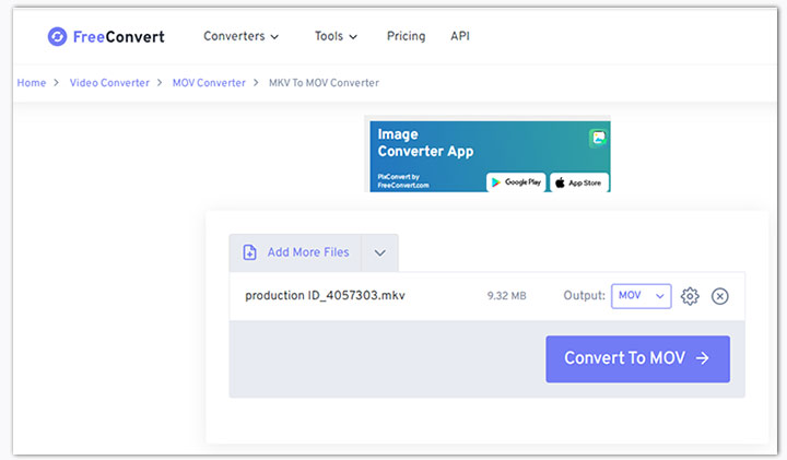 Convert MKV to MOV Online via Freeconvert