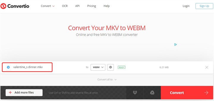 Convert MKV to WebM with Convertio