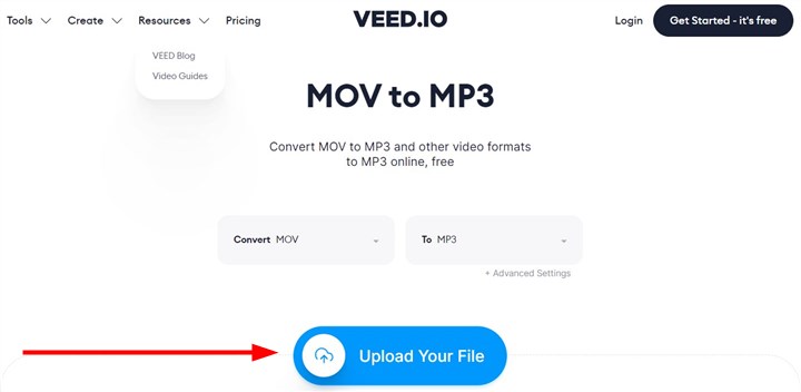 Convert MOV to MP3 with Veed
