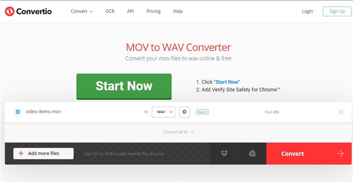 Convert MOV to WAV with Convertio