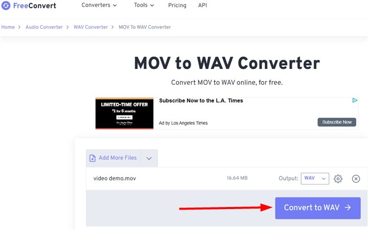 Convert MOV to WAV with FreeConvert