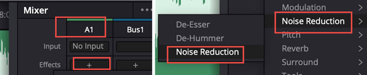 DaVinci Resolve Mixer Noise Reduction Closeup