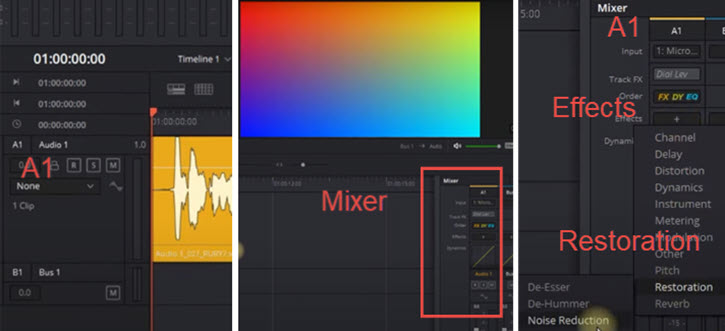 DaVinci Resolve Mixer Noise Reduction