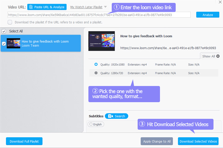 VideoProc Converter AI analyzing and downloading Loom video