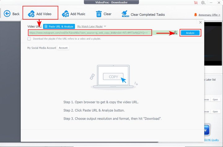 Download Instagram Stories Step 3 - VideoProc