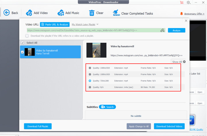 Download Instagram Stories Step 4 - VideoProc