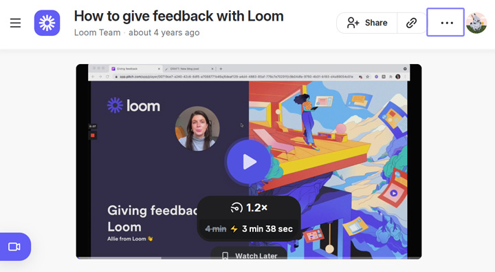 Loom video options menu with download button