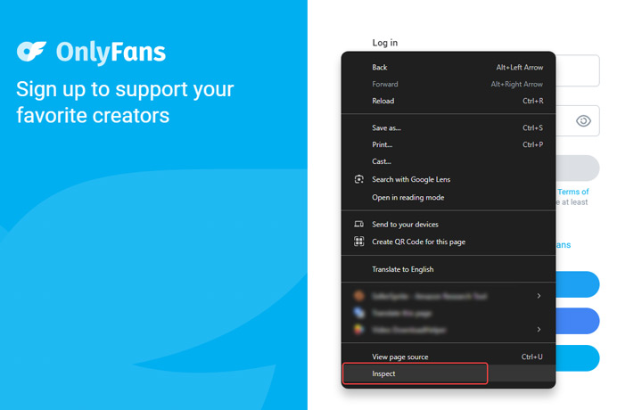 Open Inspect Tool on OnlyFans