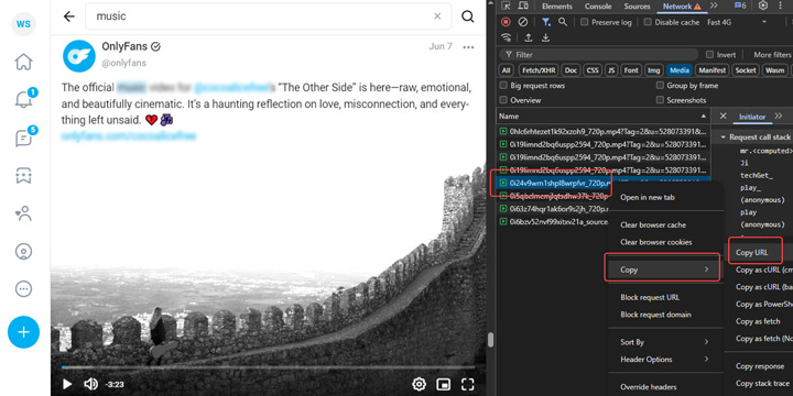 Copy OnlyFans Video Link from Network Tab