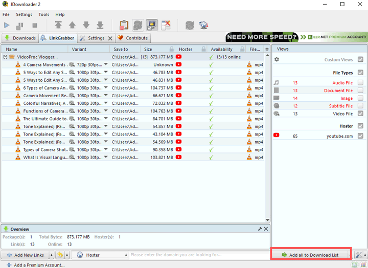 Download YouTube video with JDownloader 2