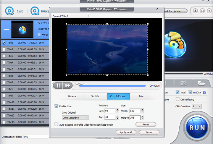 Edit in WinX DVD Ripper