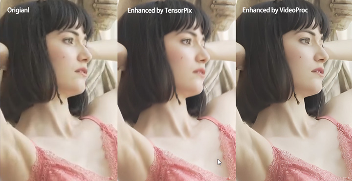 TensorPix vs VideoProc enhance video comparison