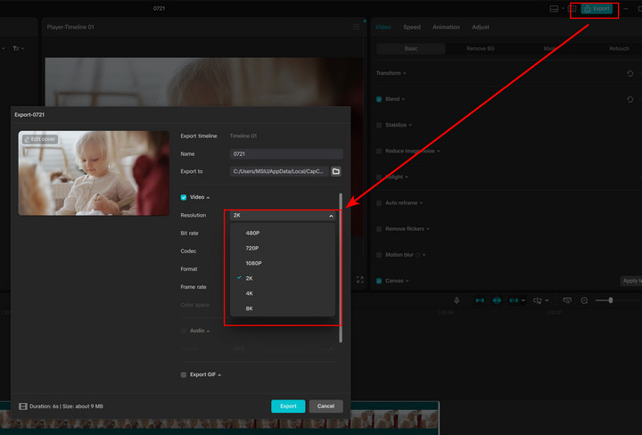 Export Higher Resolution in Capcut
