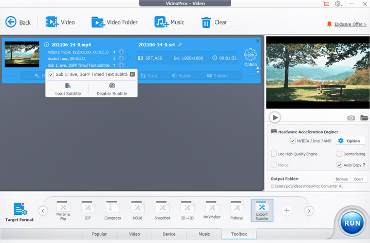 Export Subtitle in VideoProc Converter AI