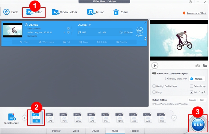 How to Extract Audio from MOV with VideoProc Converter - Step 2