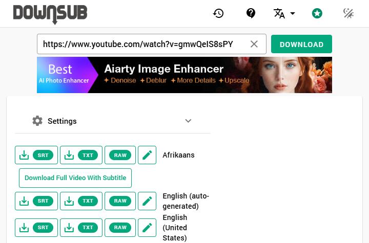 Extract Subtitles from YouTube Video with DownSub