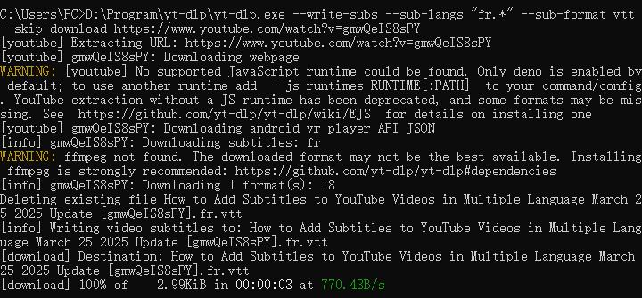 Extract Subtitles from YouTube Video with yt-dlp