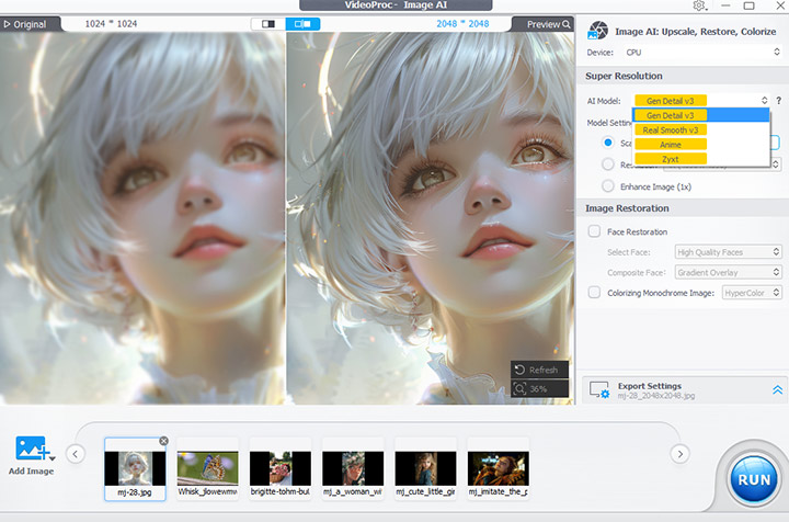 Upscale AI-generated images in VideoProc Converter AI