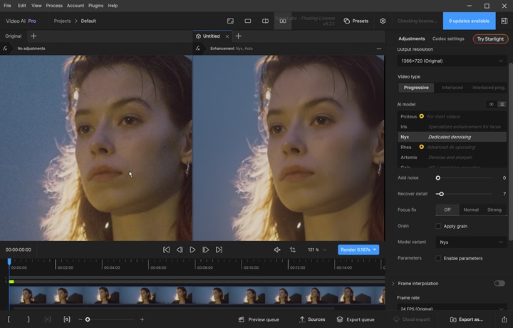 Tweak settings in Topaz Video for grainy footage