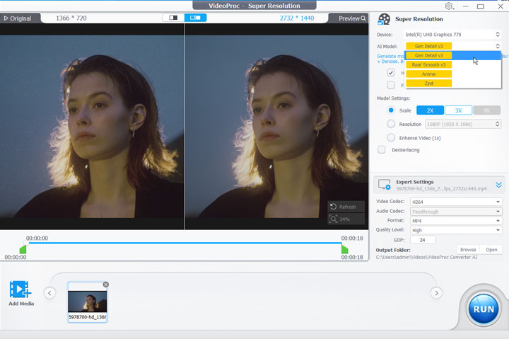Fix grainy footage with VideoProc Converter AI