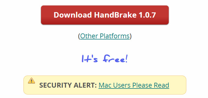 Security alert on HandBrake's official site