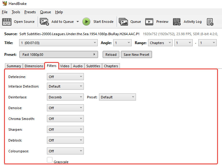 HandBrake Filters Tab