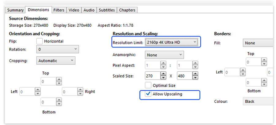 HandBrake Upscale Resolution Limit