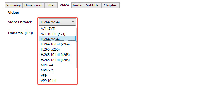 HandBrake Video Codec Settings