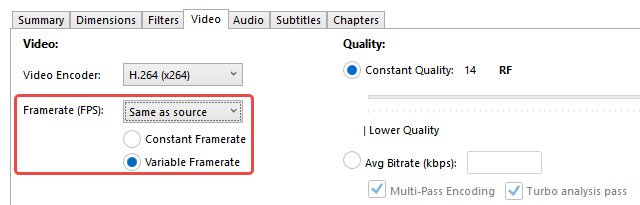 HandBrake Video Frame Rate Settings