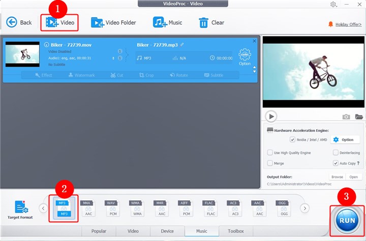 Convert MOV to MP3 with VideoProc Converter - Step 2