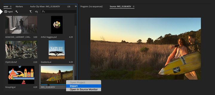 How to import MP4 video file into Premiere Pro