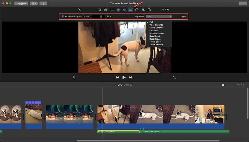 Remove background noise from video in iMovie