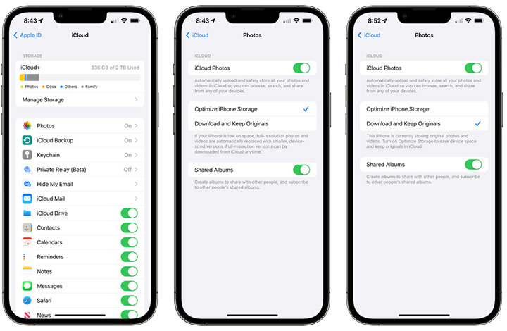 Change Photos Settings to Download and Keep Originals