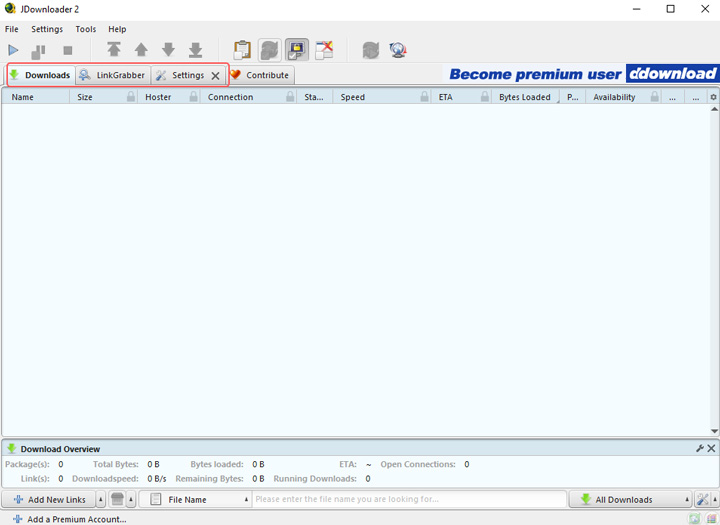 JDownloader 2 User Interface