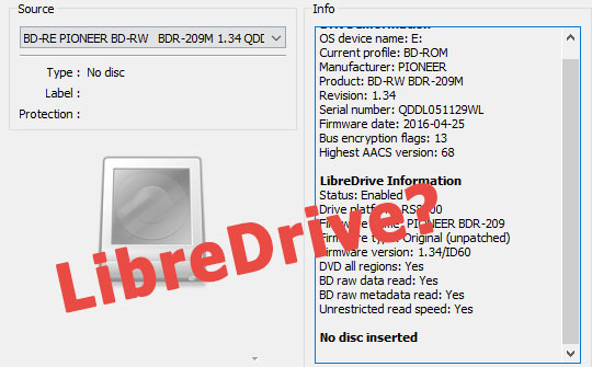 LibreDrive Info on MakeMKV GUI