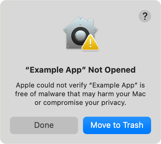 macOS app not opened prompt