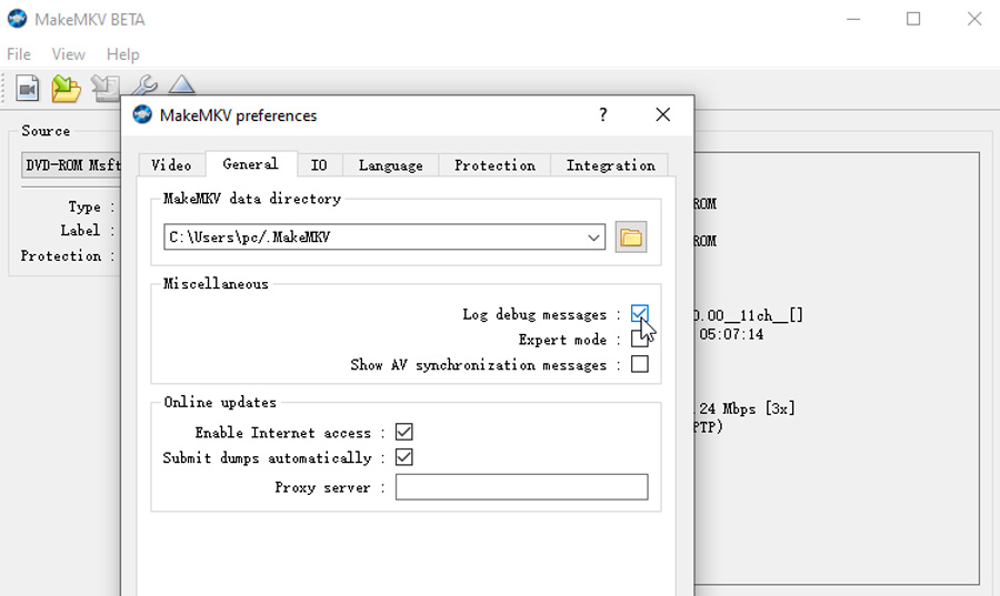 MakeMKV Log Debug Message