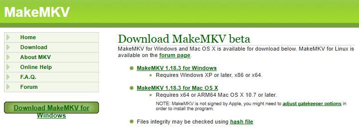 MakeMKV download page