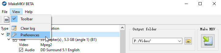 MakeMKV Preferences menu