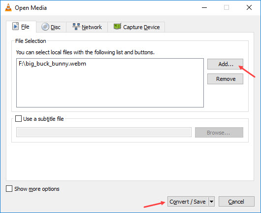 Add WebM video to VLC