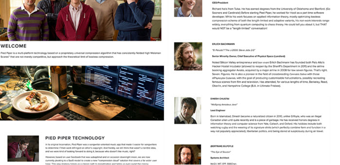 Pied Piper Home Page in 2014