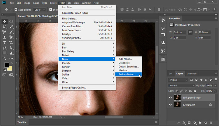Reduce noise in Photoshop with Reduce Noise Filter