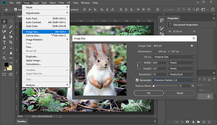 Resize to upscale an image in Photoshop with Preserve Details 2.0