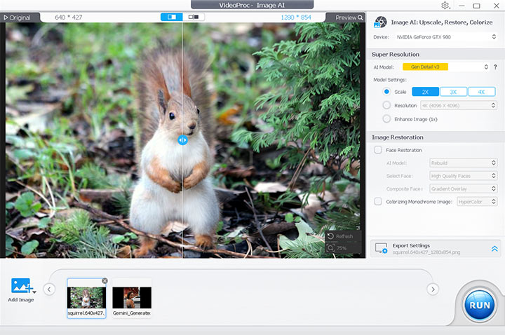Batch upscale images in Photoshop alternative – VideoProc Converter AI