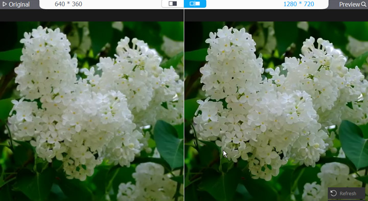 Before and after improving a low-quality video with VideoProc Converter AI