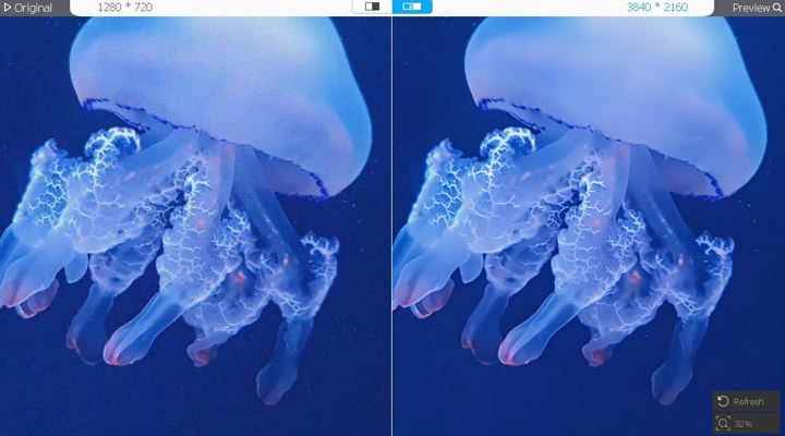 Before and after improving a low-quality video with VideoProc Converter AI